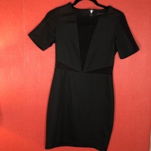 Black Short Sleeve Mesh Paneled Mini Dress